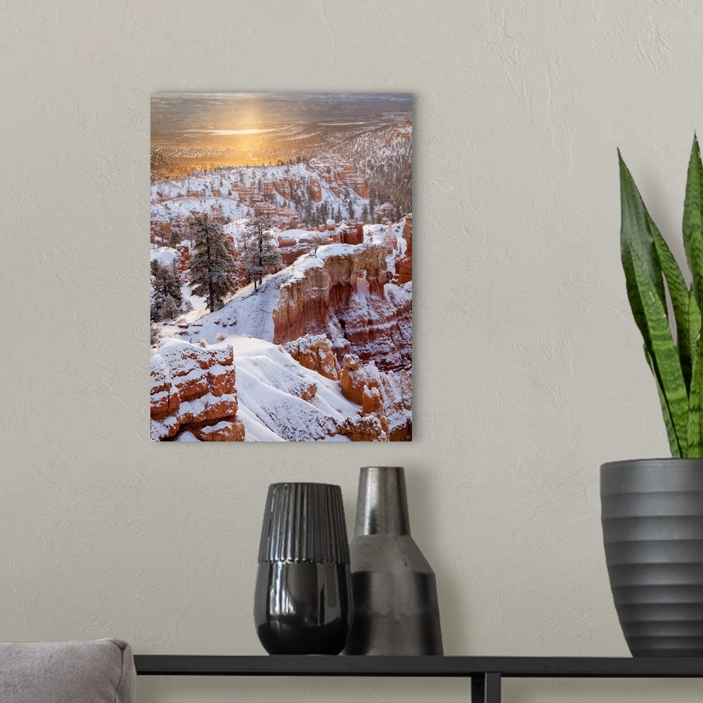 A modern room featuring USA, Utah, Bryce Canyon National Park, Sunrise from Sunrise Point after fresh snowfall (Not avail...
