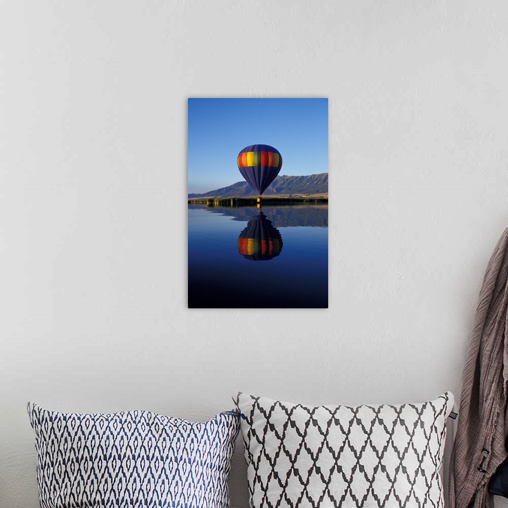 A bohemian room featuring Utah, Cache Valley, Hot air balloon on Logan River Marshes at sunrise.