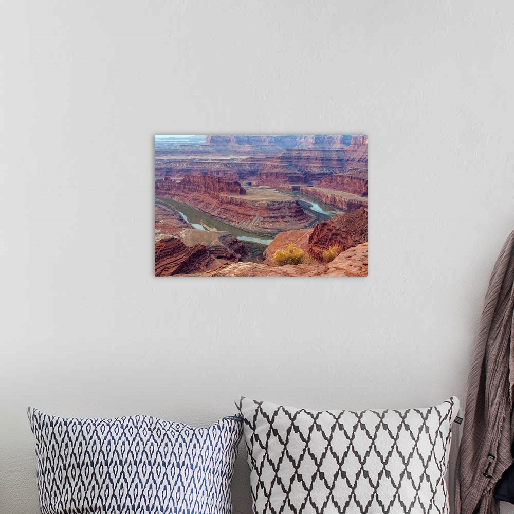 A bohemian room featuring USA, Utah, Dead Horse Point State Park. Colorado River  gooseneck formation.