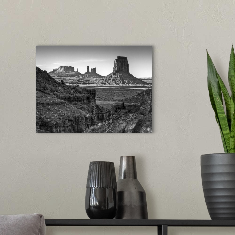A modern room featuring USA, Utah, Monument Valley Navajo Tribal Park, View of buttes