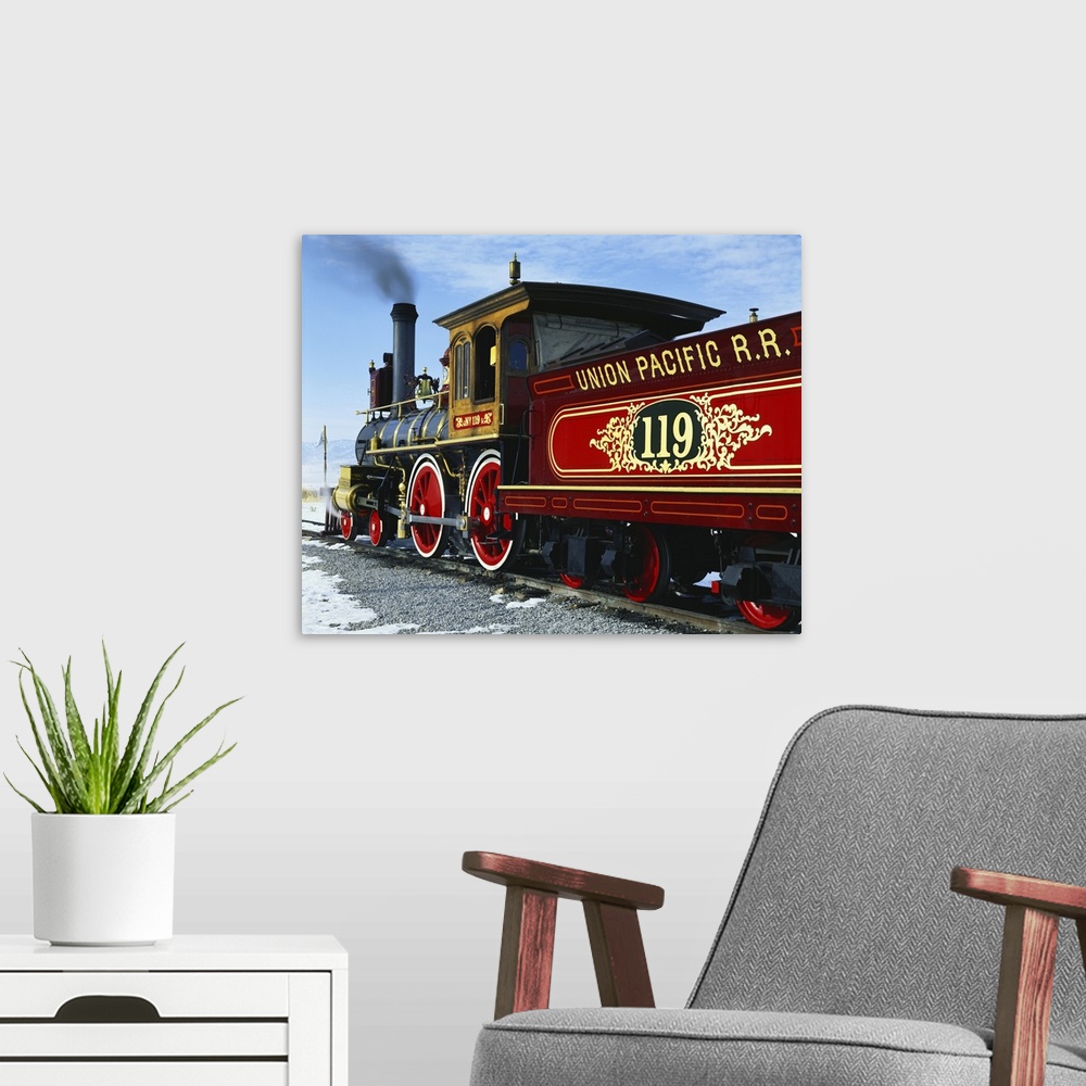 A modern room featuring Utah, Promontory Summit, Great Basin, old fashioned steam train at Golden spike national historic...