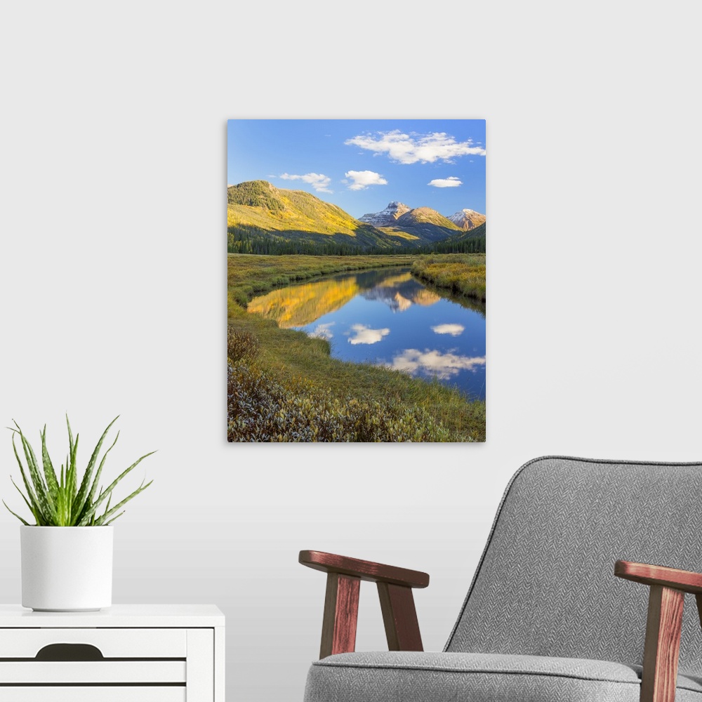 A modern room featuring USA, Utah, Wasatch Cache National Forest. Mountain and river landscape.