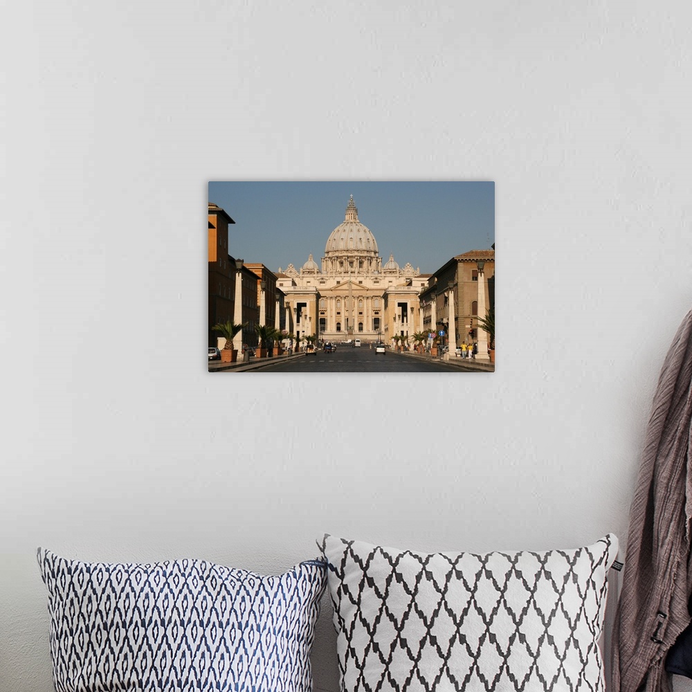 A bohemian room featuring Vatican City State.  Viev of the Papal Basilica of Saint Peter (St. Peter's Basilica).  Holy See.