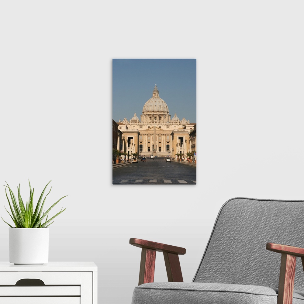 A modern room featuring Vatican City State.  Viev of the Papal Basilica of Saint Peter (St. Peter's Basilica).  Holy See.