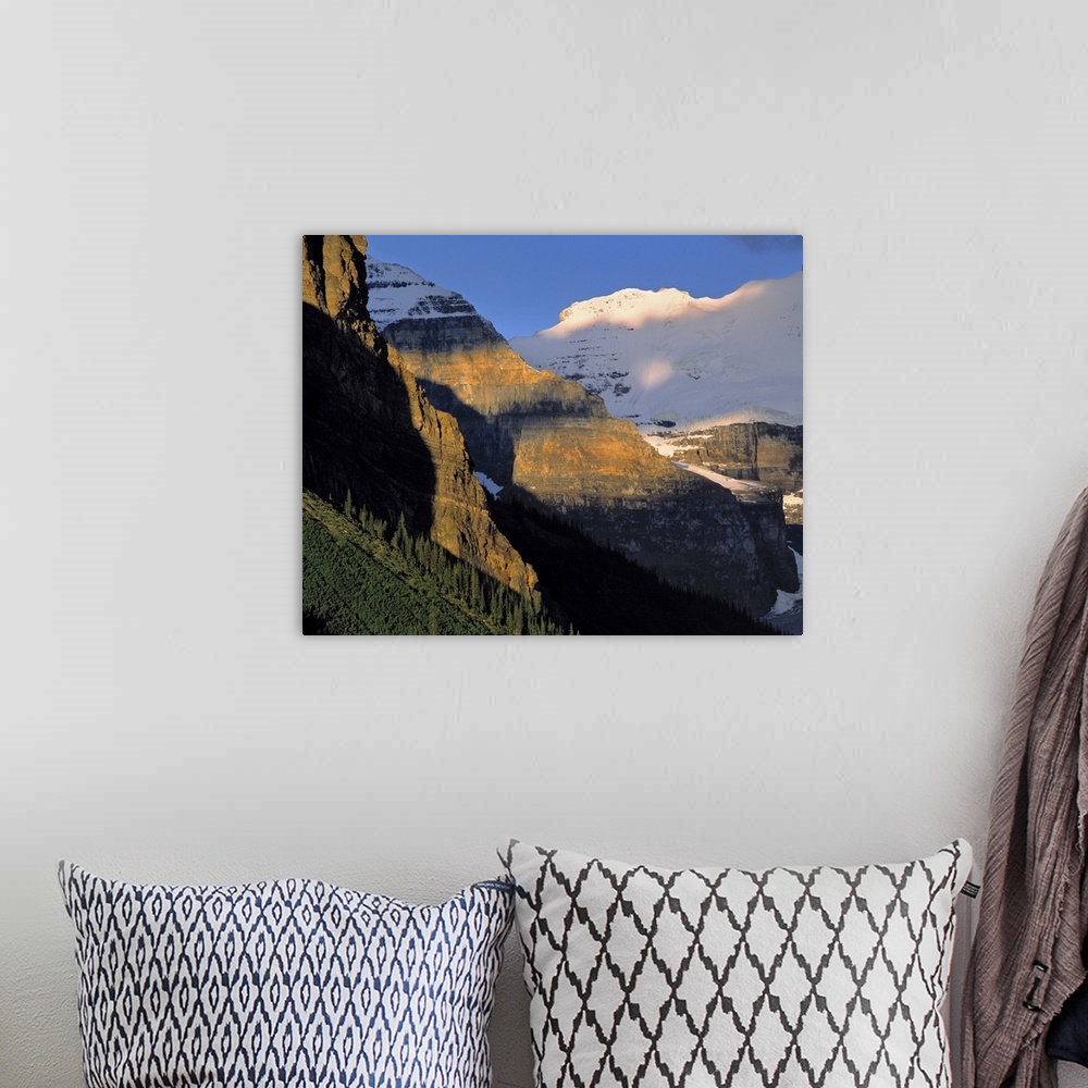 A bohemian room featuring Canada, Alberta, Rocky Mountains. Victoria Glacier and the Canadian Rockies above Lake Louise are...