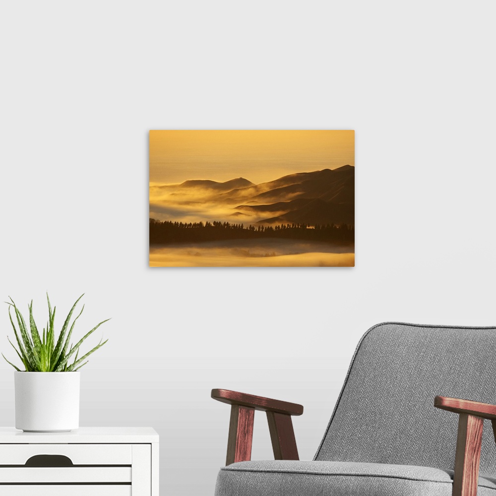 A modern room featuring View from Te Mata Peak and Early Light on Morning Mist, Hawkes Bay, North Island, New Zealand