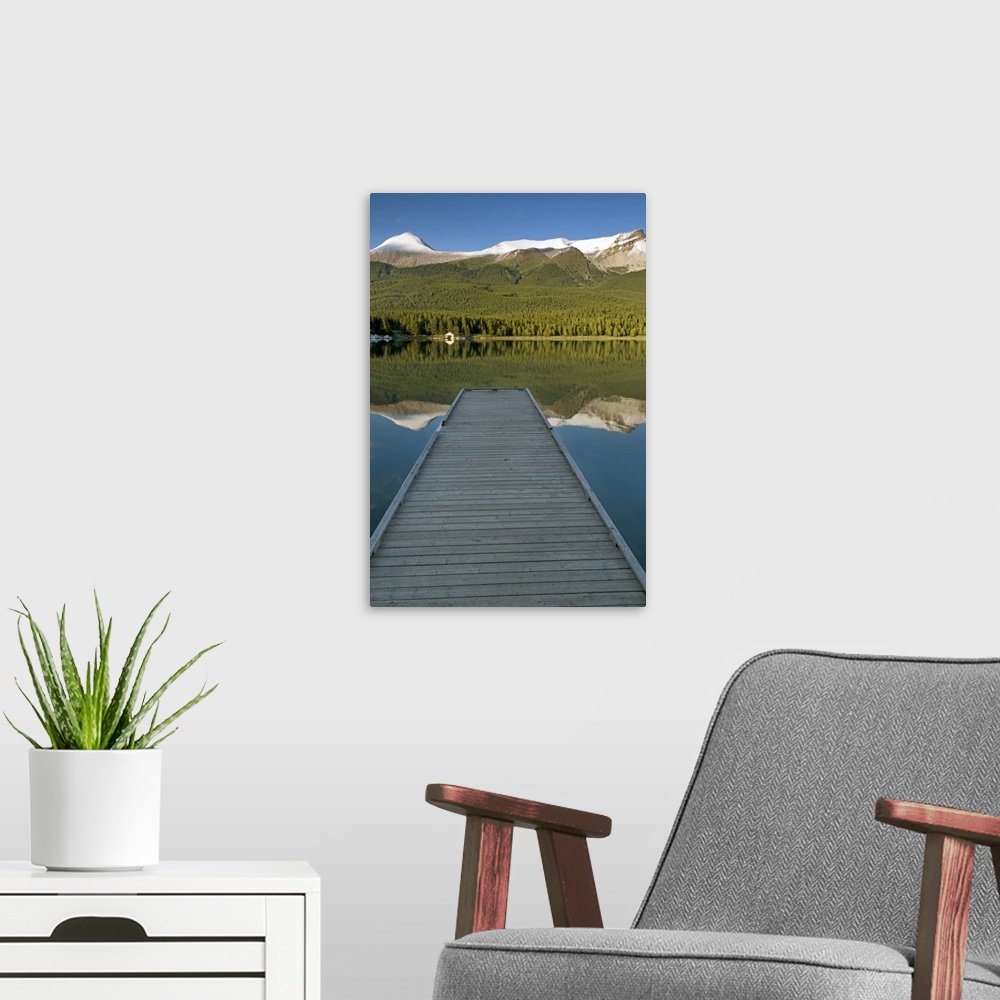 A modern room featuring View from the lakeshore of Maligne Lake, Jasper National Park, Jasper Canada