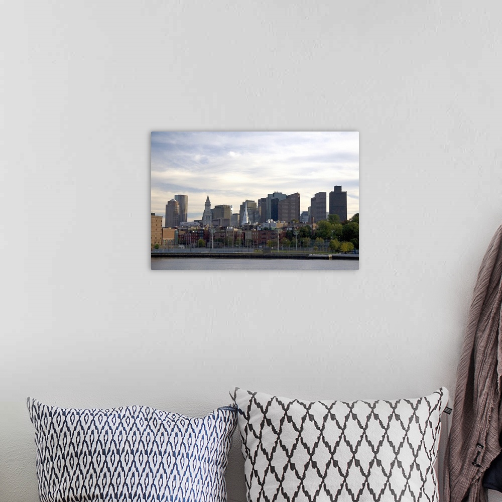 A bohemian room featuring View of Boston from the Charles River, Boston, Massachusetts, USA.