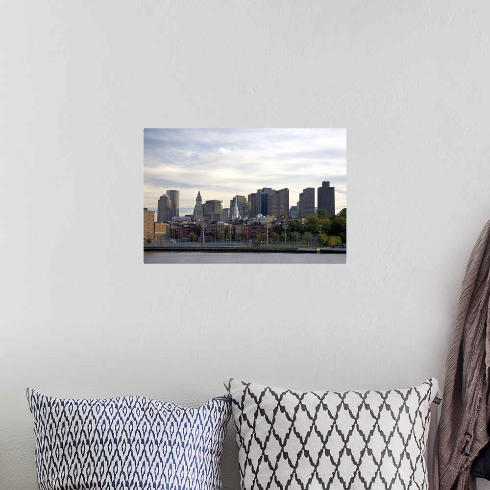 A bohemian room featuring View of Boston from the Charles River, Boston, Massachusetts, USA.