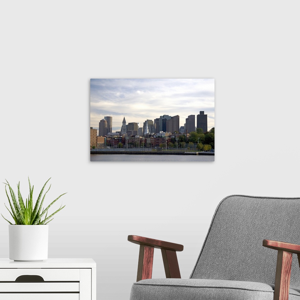 A modern room featuring View of Boston from the Charles River, Boston, Massachusetts, USA.