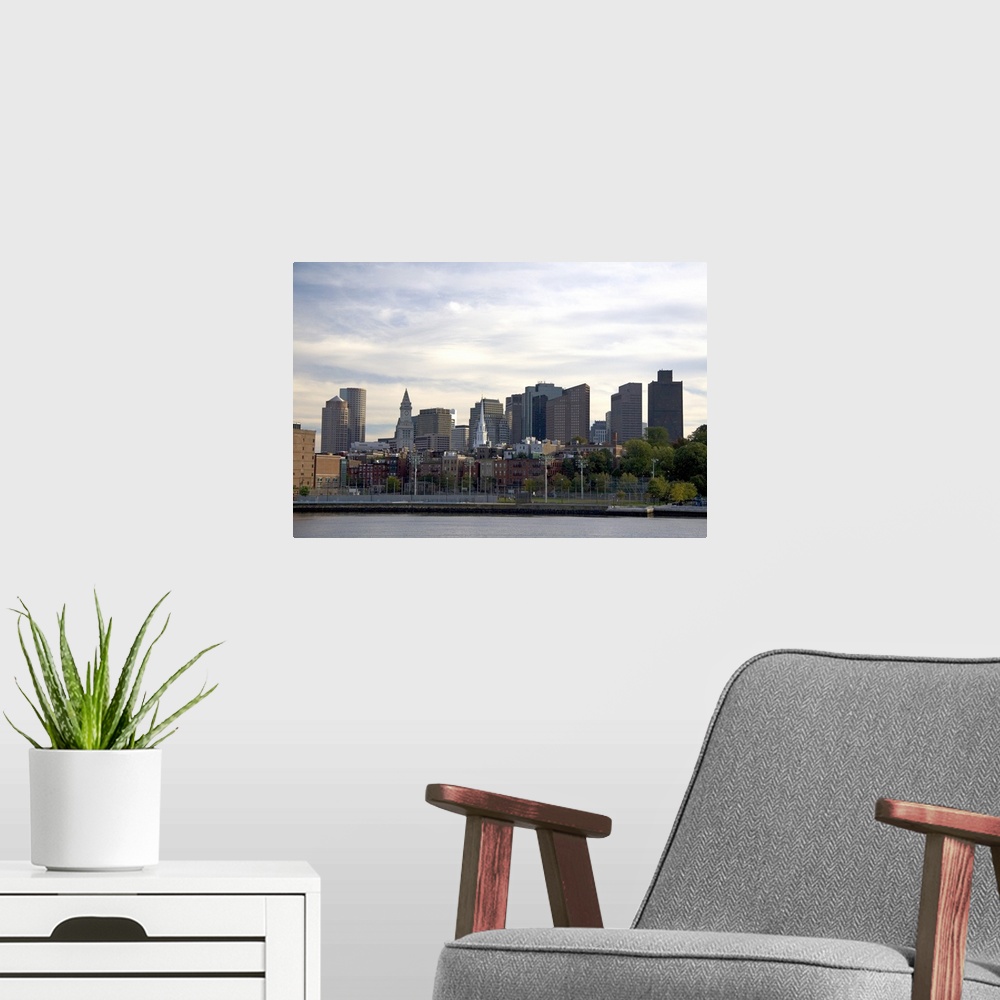 A modern room featuring View of Boston from the Charles River, Boston, Massachusetts, USA.