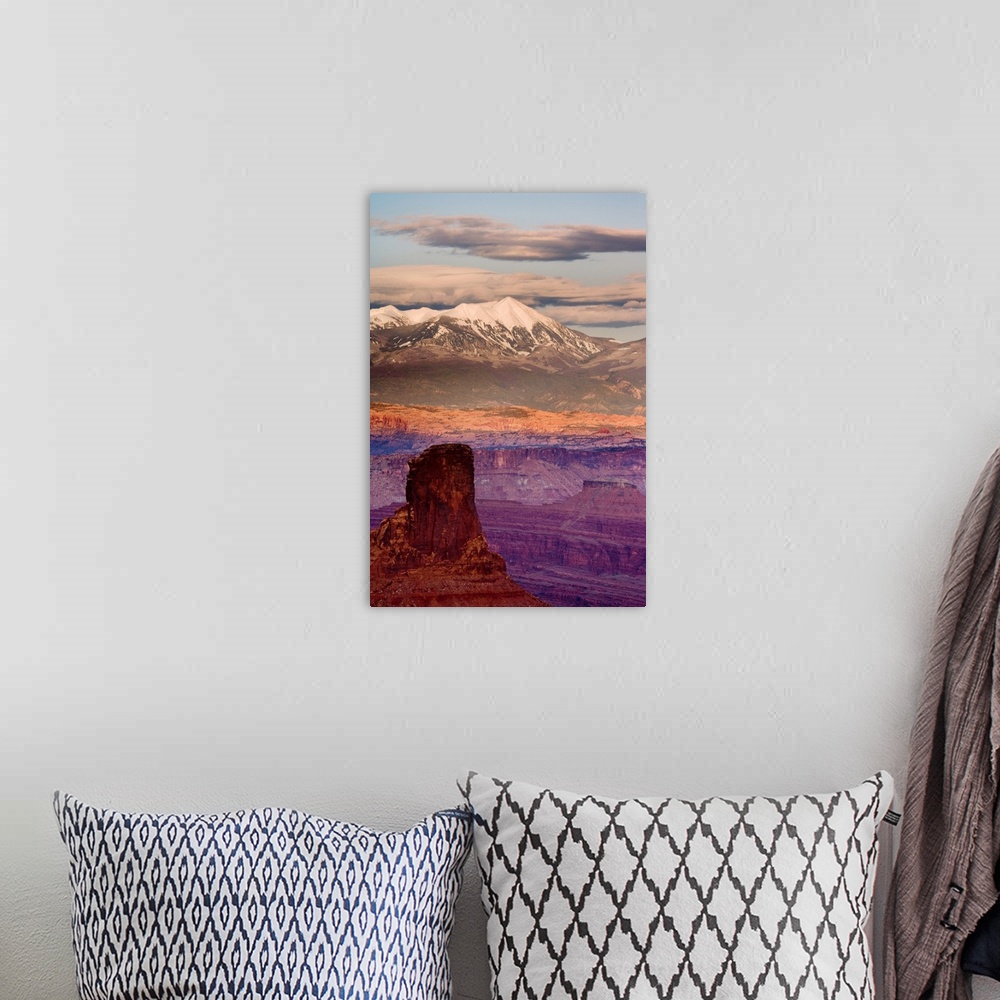 A bohemian room featuring USA, Utah, Dead Horse Point State Park. View of La Sal Mountains at sunset.