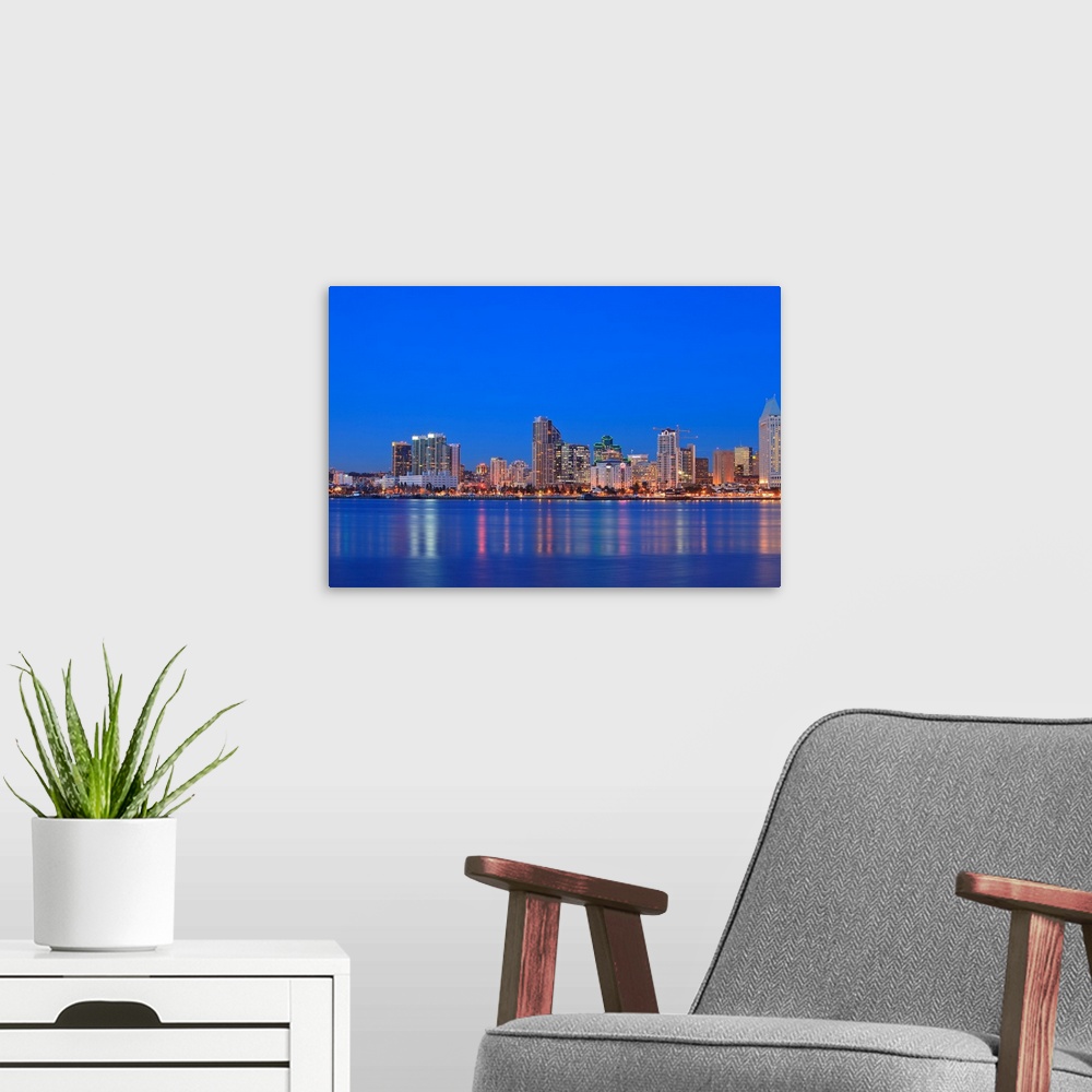 A modern room featuring View of San Diego Skyline from Coronado Island, CA, USA