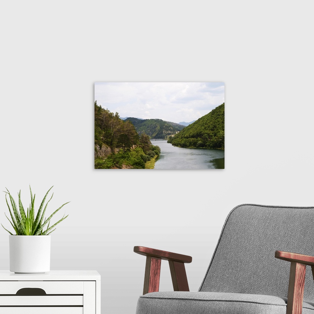 A modern room featuring View of the river Trebisnjica in a steep valley near Trebinje. Trebinje. Republika Srpska. Bosnia...
