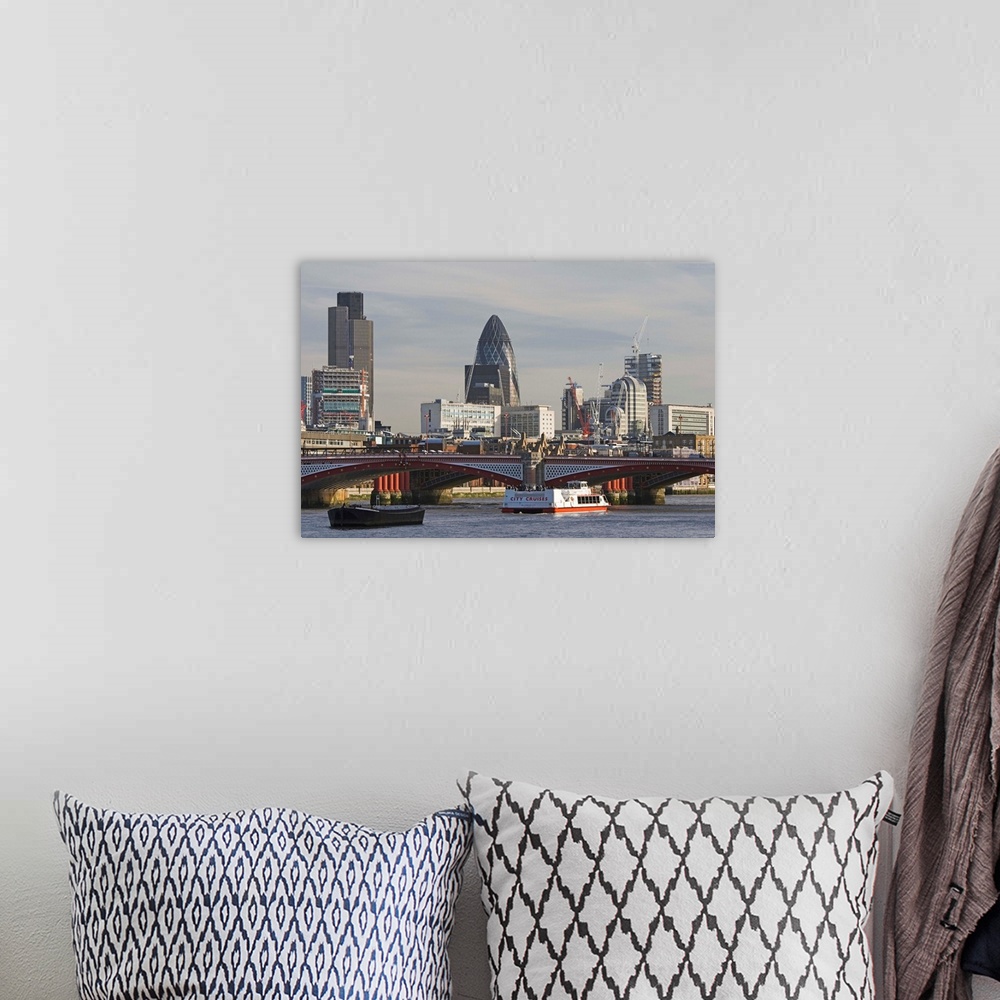 A bohemian room featuring ENGLAND-London:.View towards the City and Gherkin by Blackfriars Bridge