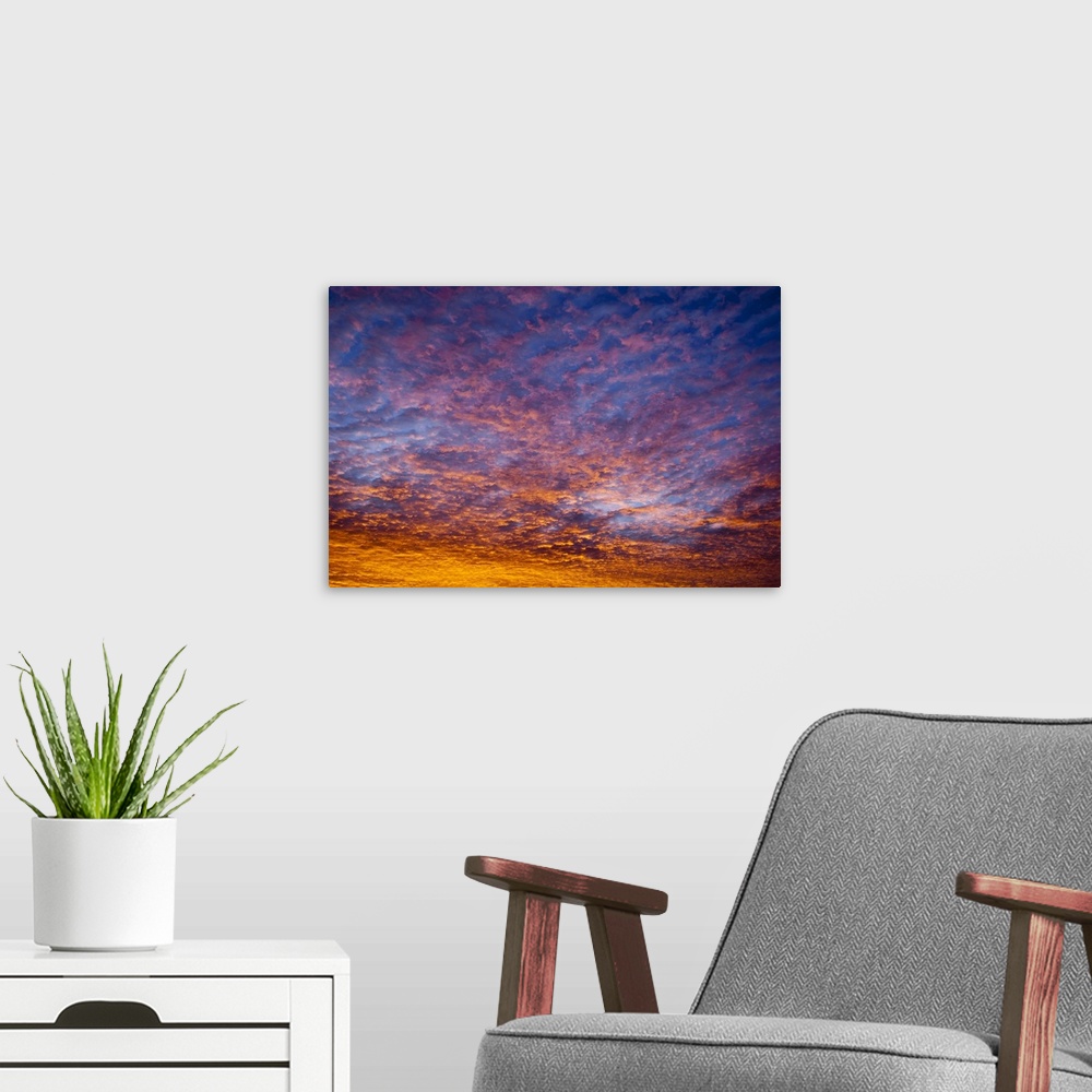 A modern room featuring Vivid sunrise looking over the morning fog in the Blue Ridge mountains near Brevard North Carolina