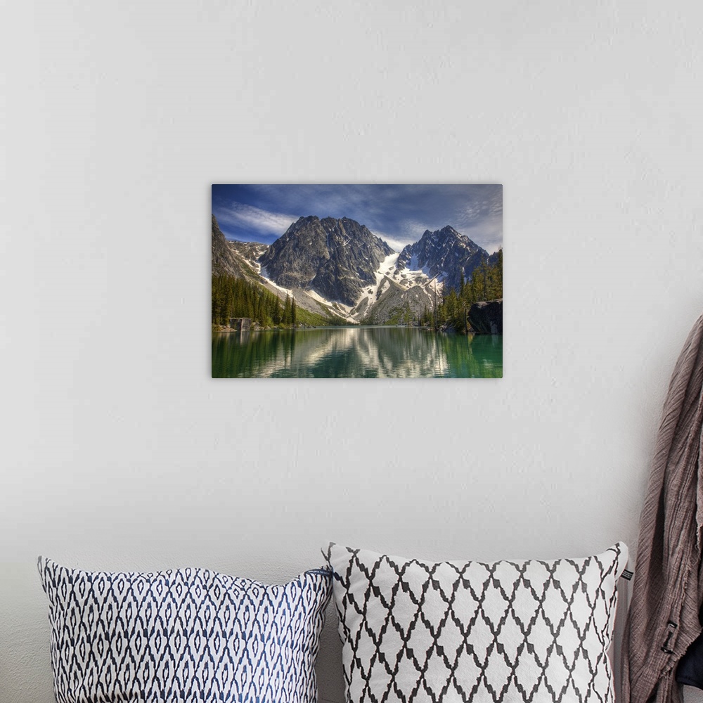 A bohemian room featuring Washington, Alpine Lakes Wilderness, Colchuck Lake, with Dragontail Peak and Colchuck Peak.