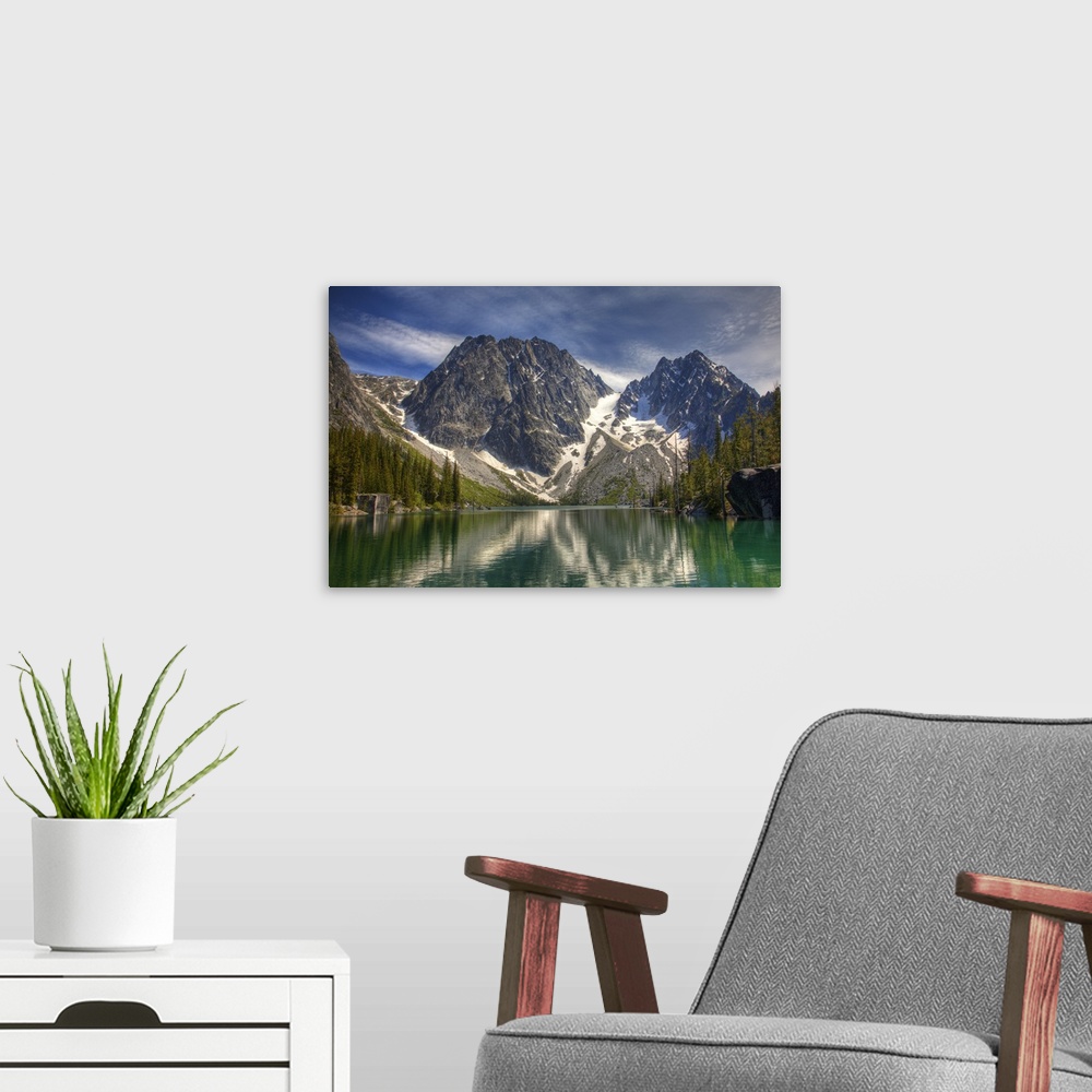 A modern room featuring Washington, Alpine Lakes Wilderness, Colchuck Lake, with Dragontail Peak and Colchuck Peak.