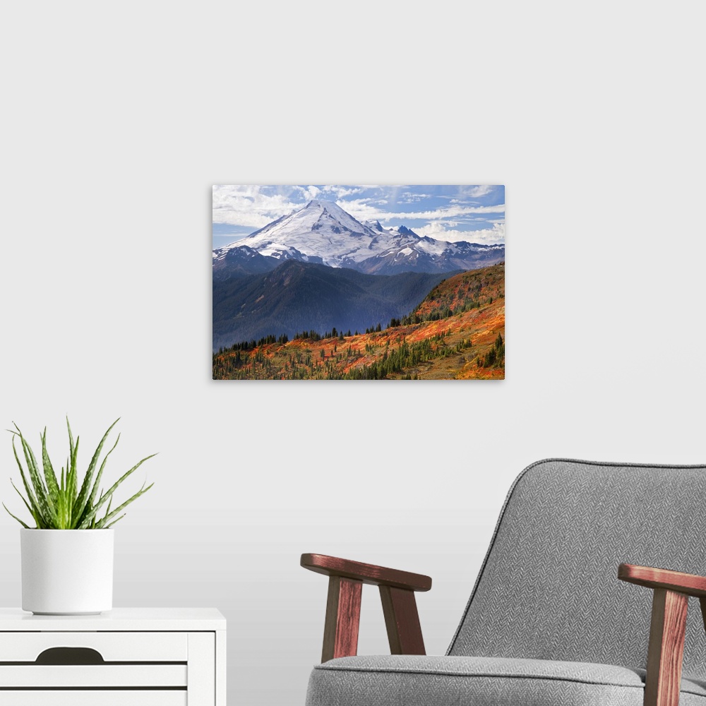 A modern room featuring USA, Washington, Mount Baker Wilderness. View of Mount Baker from Yellow Aster Butte Trail.