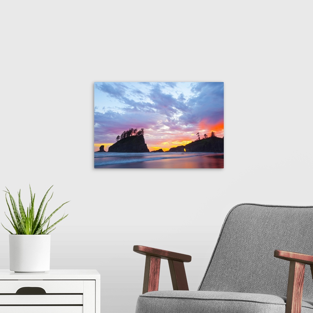 A modern room featuring USA, Washington, Olympic National Park. Second Beach at sunset.