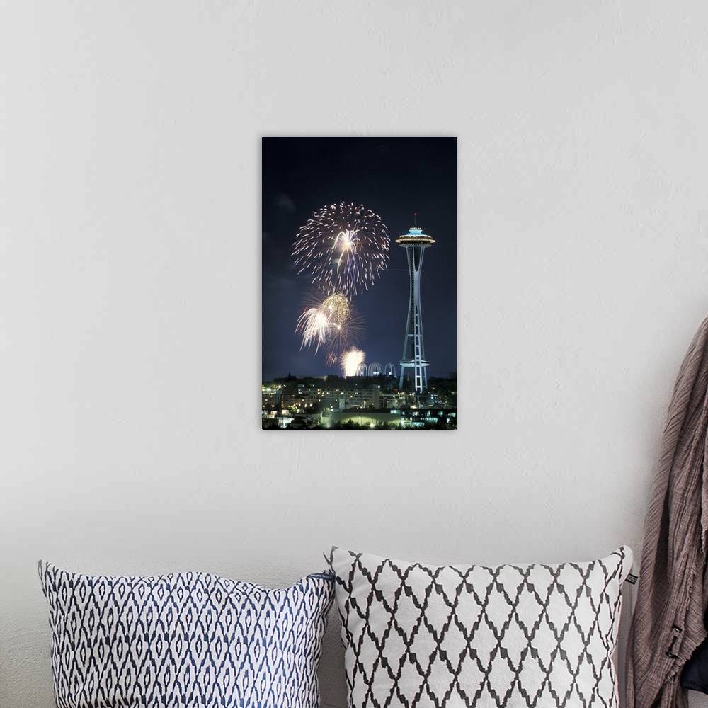 A bohemian room featuring Washington, Seattle, Fireworks and Space Needle during July Fourth celebration.
