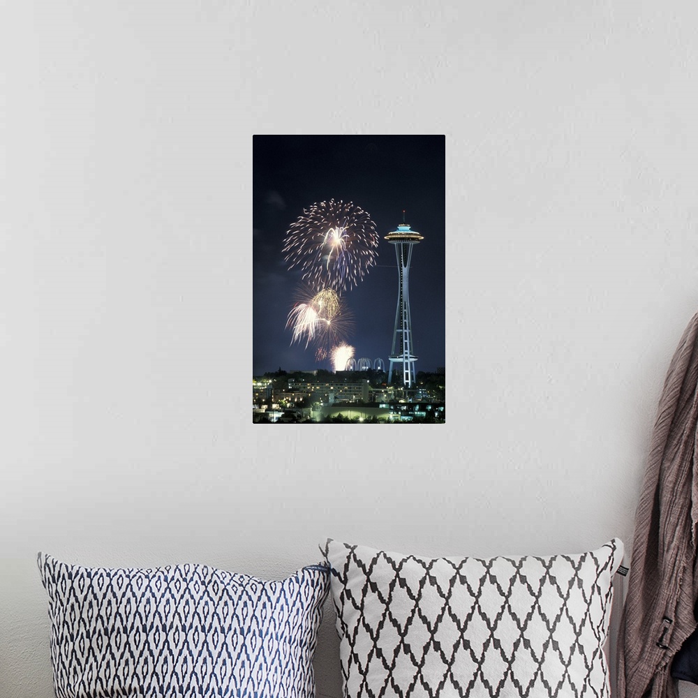 A bohemian room featuring Washington, Seattle, Fireworks and Space Needle during July Fourth celebration.