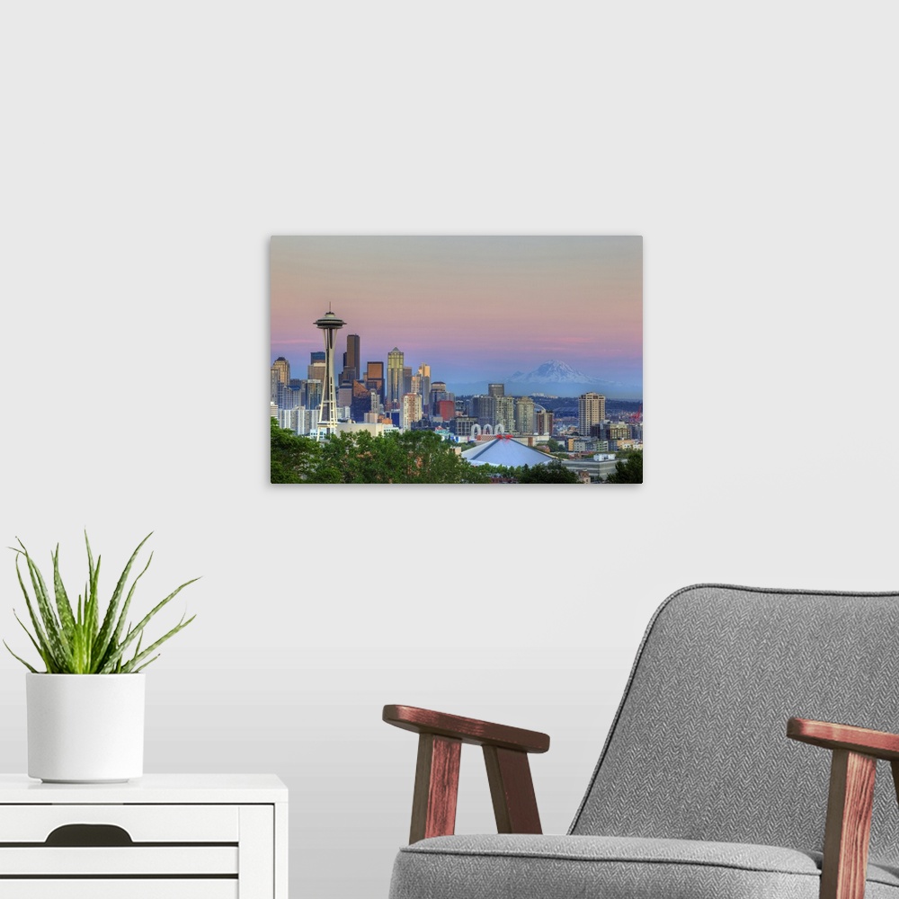 A modern room featuring Washington, Seattle, skyline from Kerry Park.