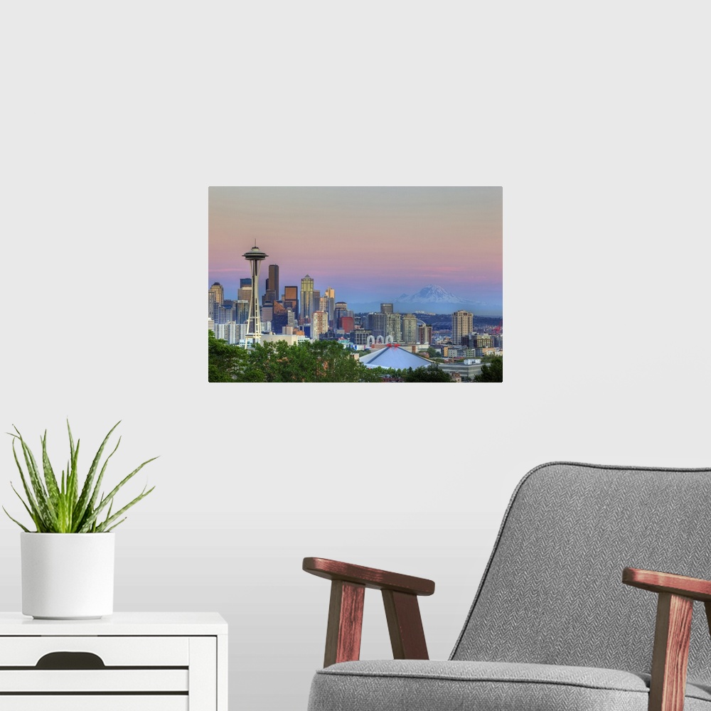 A modern room featuring Washington, Seattle, skyline from Kerry Park.
