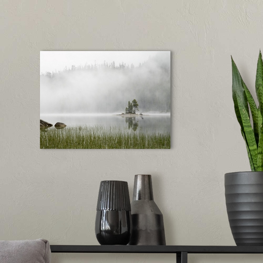 A modern room featuring Washington State, Alpine Lakes Wilderness. Snow Lake, Island and fog