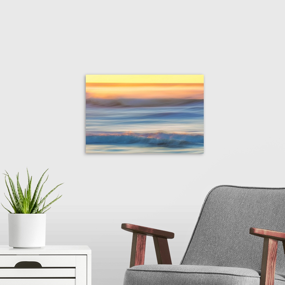 A modern room featuring USA, Washington, Cape Disappointment State Park. Abstract of sunset and ocean.