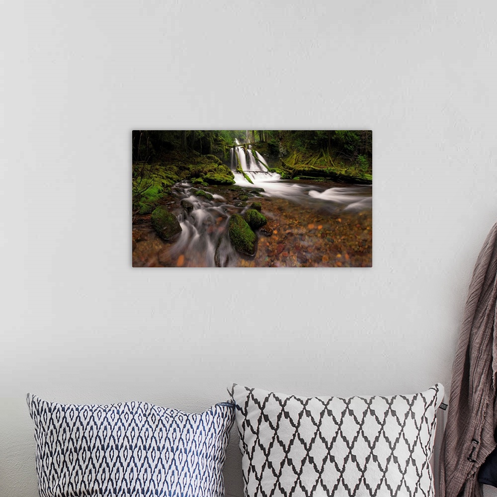 A bohemian room featuring USA, Washington State, Lower Panther Creek Falls. Waterfall and stream. Credit: Jim Nilsen