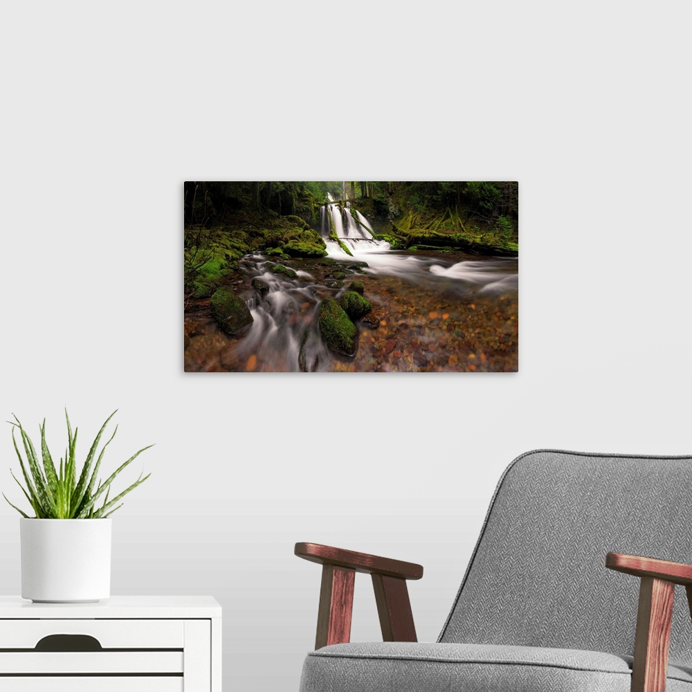 A modern room featuring USA, Washington State, Lower Panther Creek Falls. Waterfall and stream. Credit: Jim Nilsen