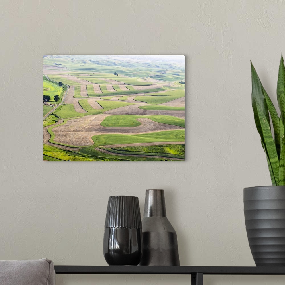 A modern room featuring USA, Washington state, Palouse, Whitman County.  Aerial photography in the Palouse region of east...