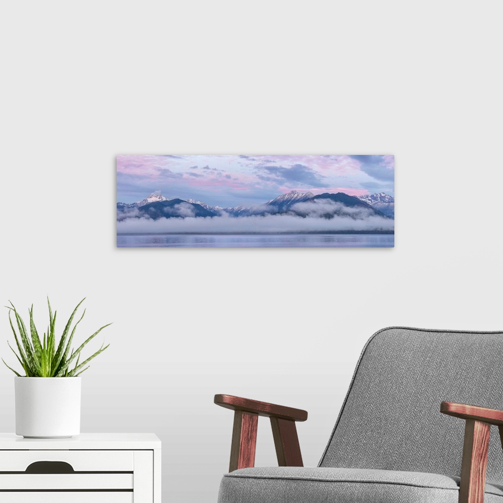 A modern room featuring USA, Washington State, Seabeck. Composite of Hood Canal and Olympic Mountains at sunrise. Credit:...