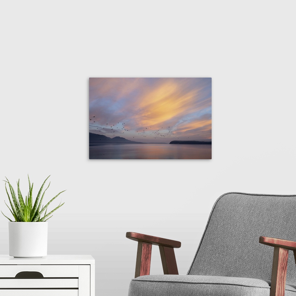 A modern room featuring USA, Washington State, Seabeck. Sunrise over Hood Canal. Credit: Don Paulson