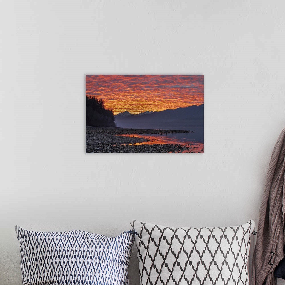A bohemian room featuring USA, Washington State, Seabeck. Sunset on Hood Canal and Olympic Mountains. Credit: Don Paulson