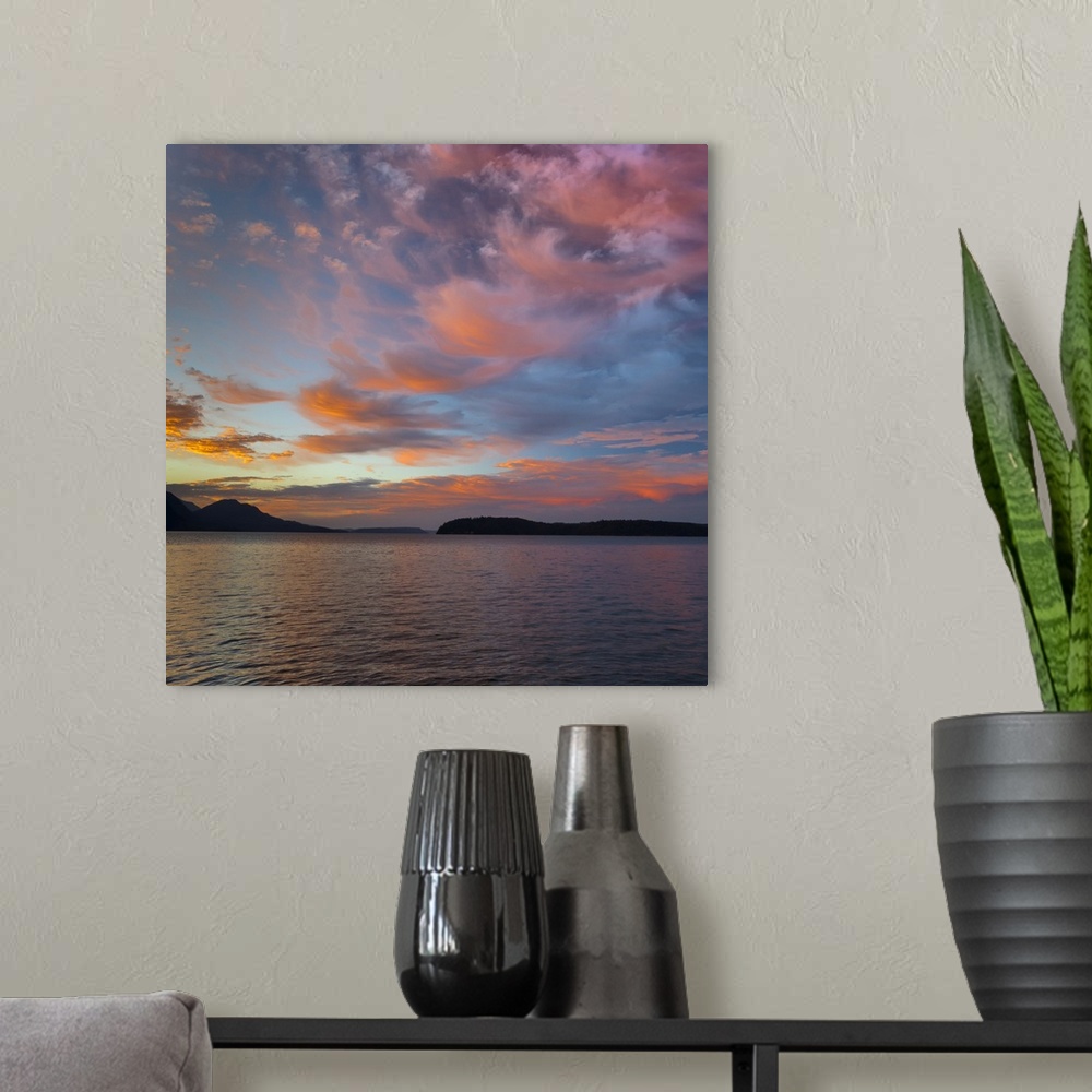 A modern room featuring USA, Washington State, Seabeck. Sunset over Hood Canal. Credit: Don Paulson