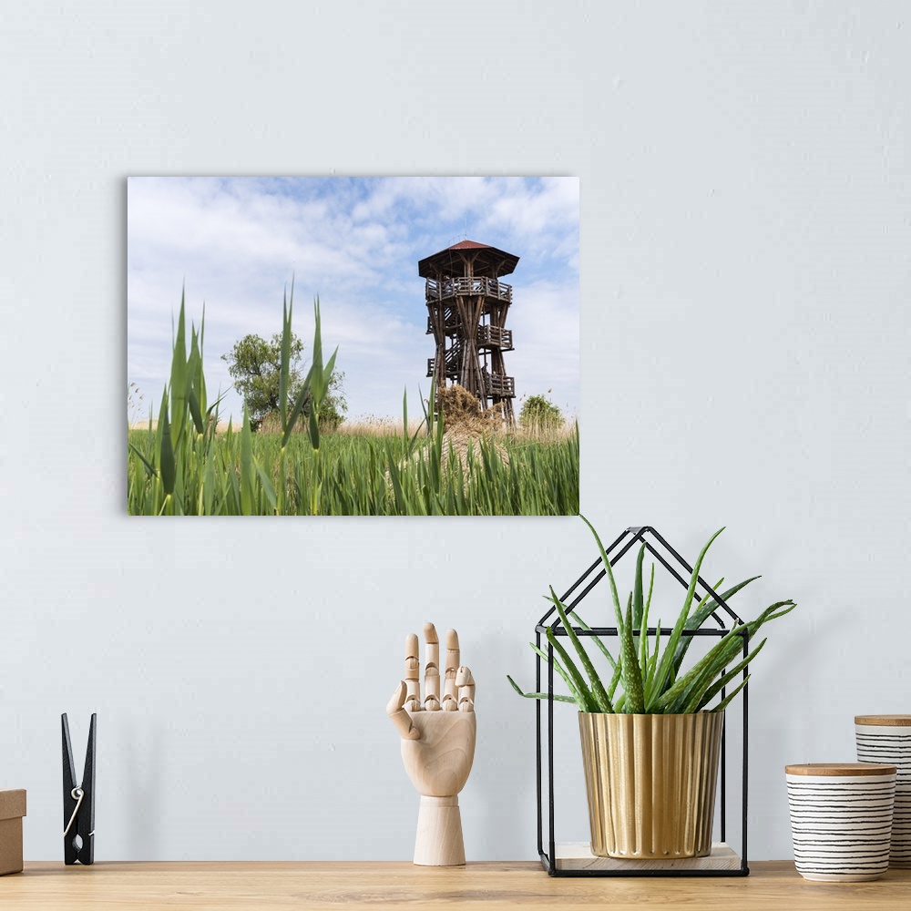 A bohemian room featuring Watch tower at the fish ponds of Hortobagy in the Hortobagy National Park during spring, UNESCO, ...