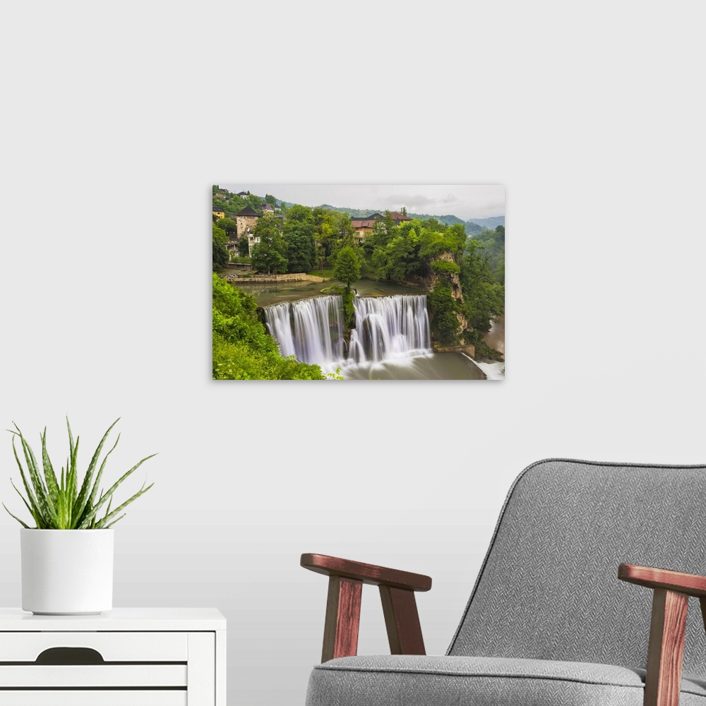 A modern room featuring Waterfall In The Old Town, Jajce, Bosnia And Herzegovina