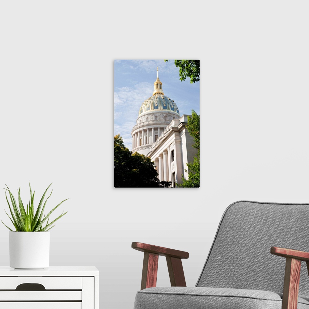 A modern room featuring USA, West Virginia, Charleston. West Virginia State Capitol, exterior.