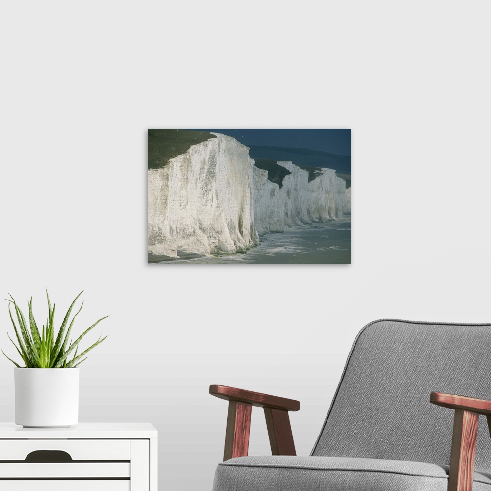 A modern room featuring White Cliffs of Dover, Chalk cliffs, Seven Sisters, Beachy Head, E. Sussex.
