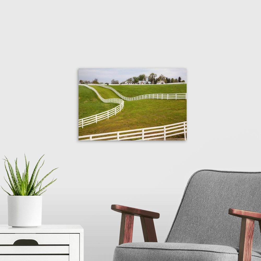 A modern room featuring White fence on Calumet Horse Farm, Lexington, Kentucky