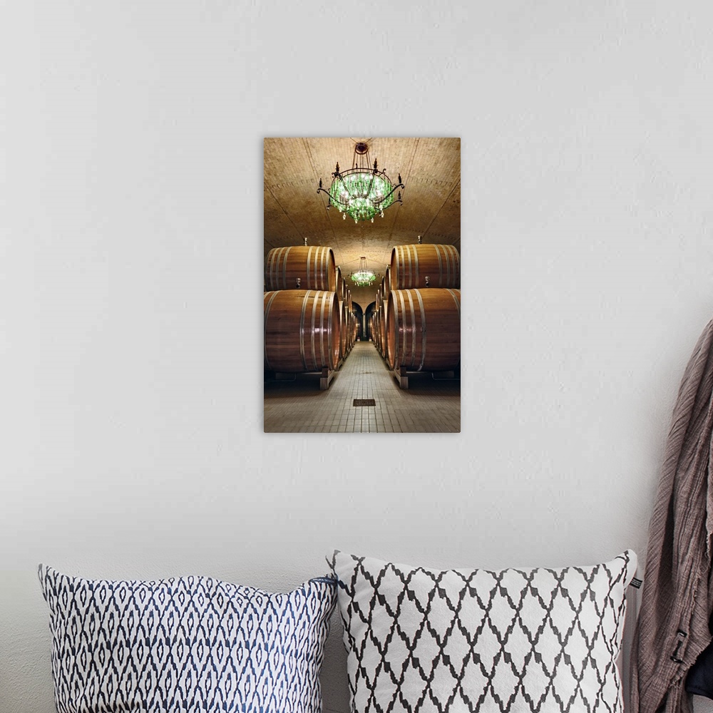 A bohemian room featuring Wine Barrel room, Castle Banfi, Tuscany, Italy