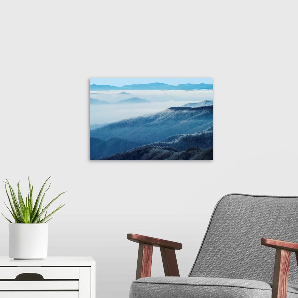A modern room featuring Winter view of Thomas Divide, Great Smoky Mountains National Park, NC