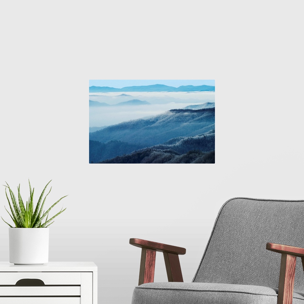 A modern room featuring Winter view of Thomas Divide, Great Smoky Mountains National Park, NC