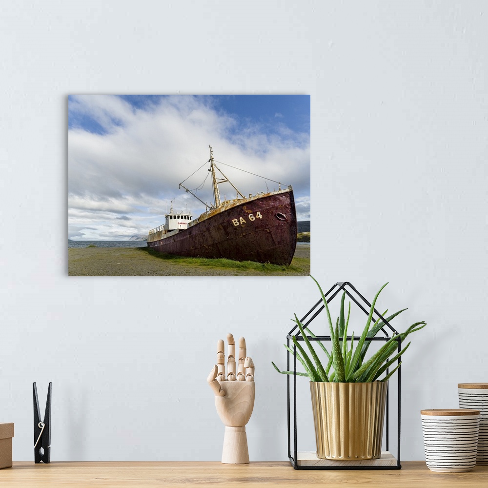 A bohemian room featuring Wreck of the Gardar, the first steel ship of Iceland. The remote Westfjords (Vestfirdir) in north...