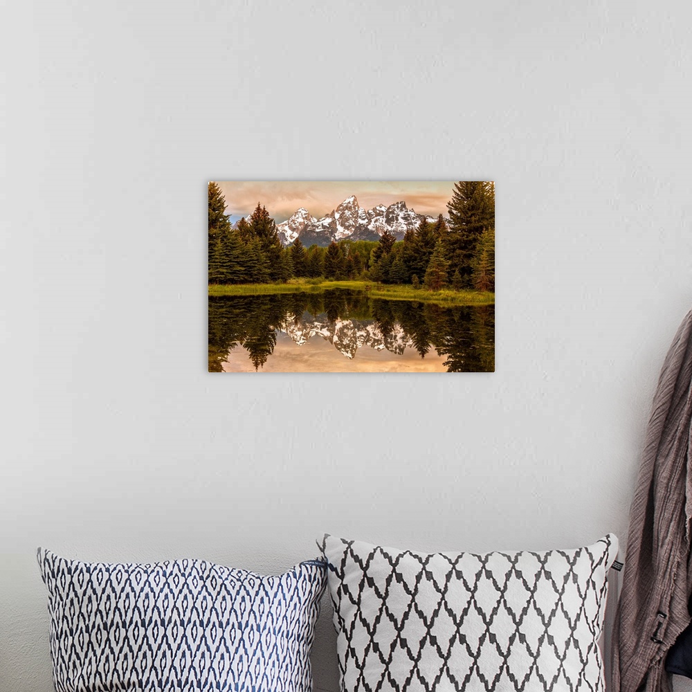 A bohemian room featuring USA Wyoming Grand Teton's National Park Schwabacher Landing Sunrise