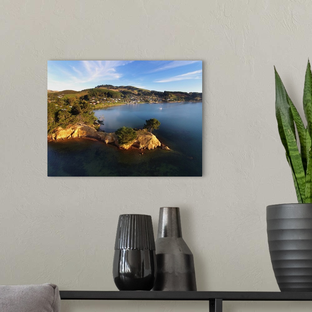 A modern room featuring Yellow Point, Broad Bay and Otago Peninsula, Dunedin, South Island, New Zealand.