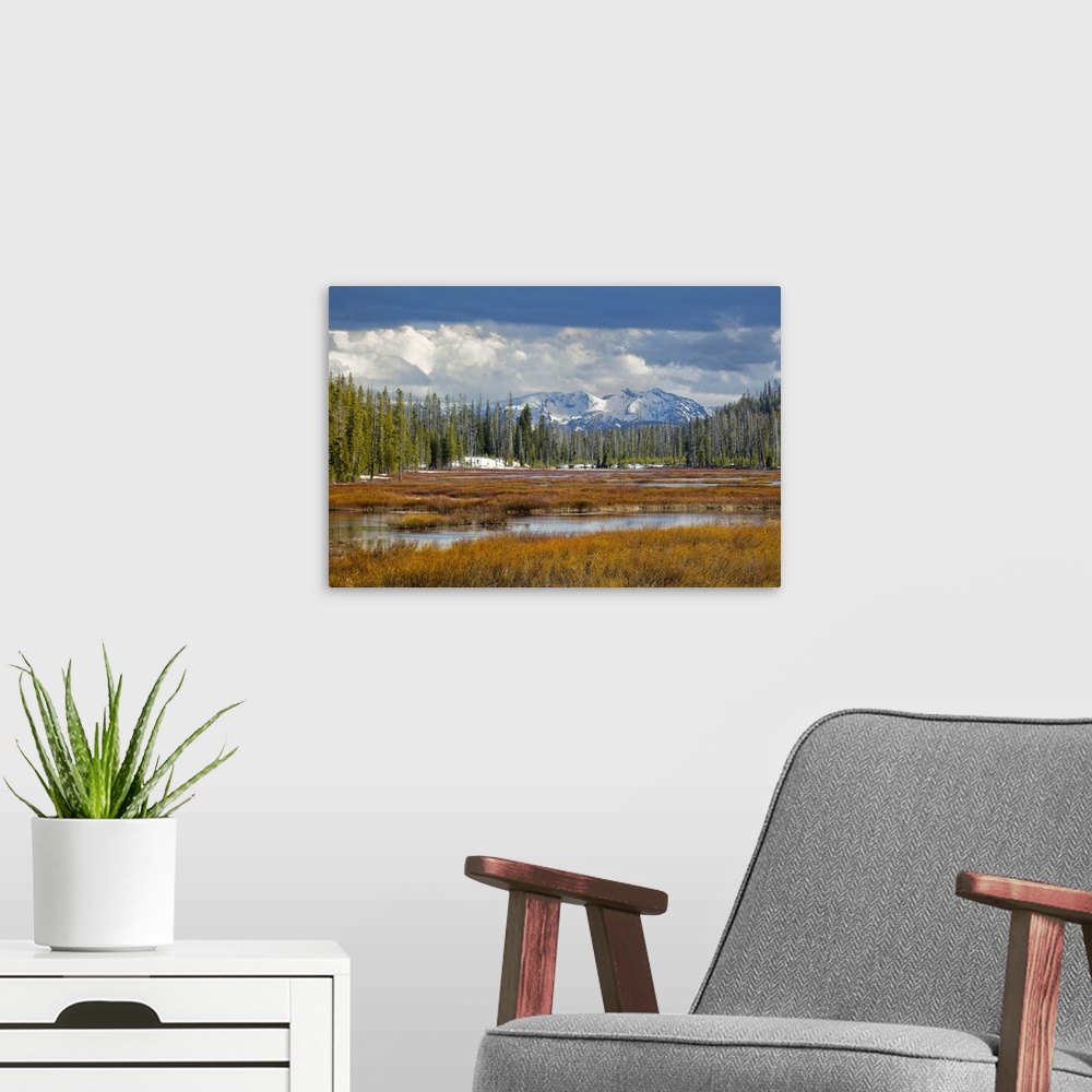 A modern room featuring View from southern end of Yellowstone National Park, looking toward Grand Teton National Park, Wy...