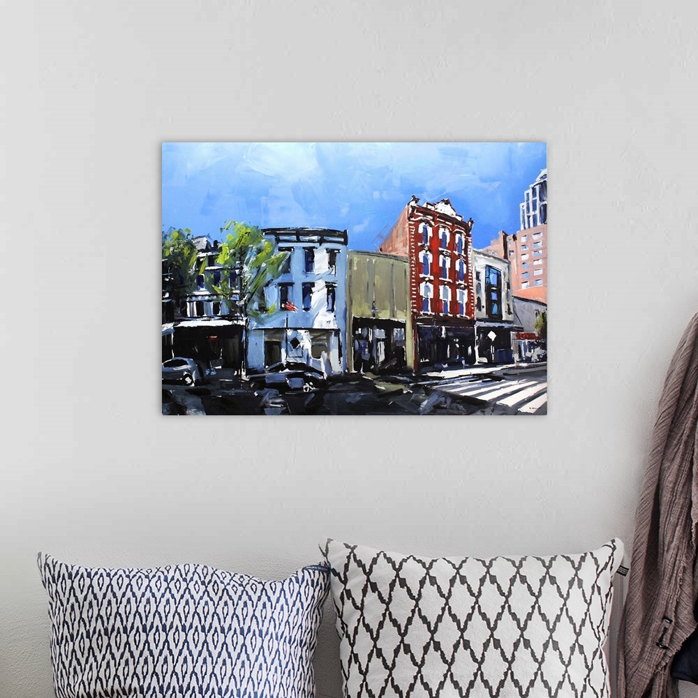 A bohemian room featuring Historic buildings along a downtown street in Raleigh, NC.